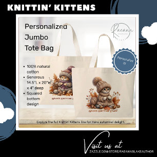 Grande Bolsa Tote Jumbo Gatinhos Tricotando Personalizada