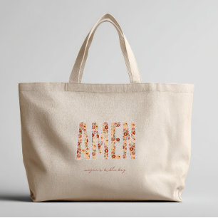 Grande Bolsa Tote Personalizada com Aplicação Floral 'Amé