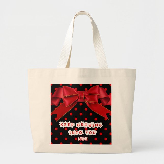 Grande Bolsa Tote Personalizada com Laço de Bolinhas Verm (Frente)