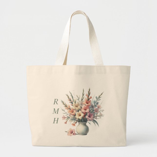 Grande Bolsa Tote Personalizada de Gladíolo de Agosto (Frente)