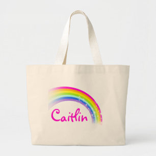 Grande bolsa tote rosa arco-íris "seu nome" / leve