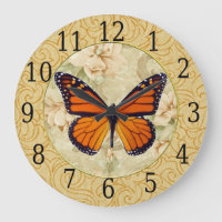 Borboleta Monarca Sobre Relógio De Flores