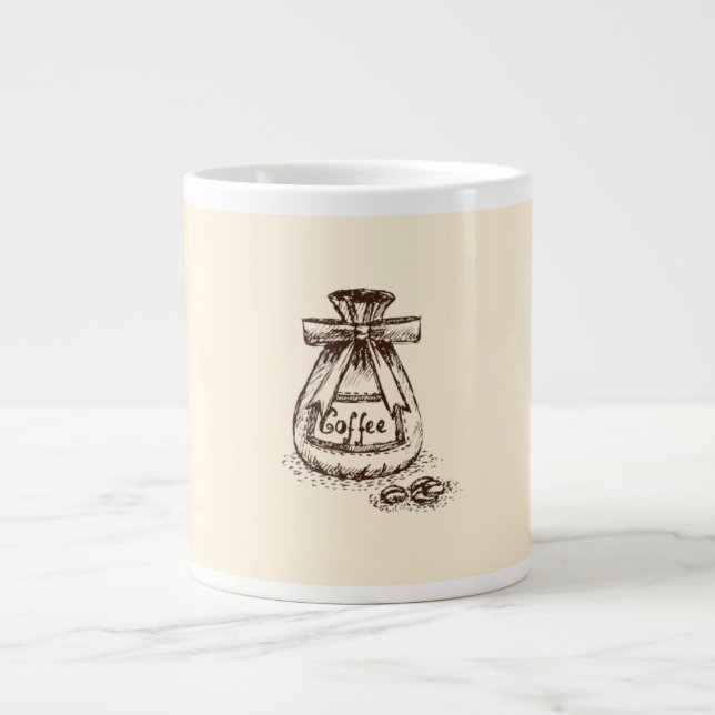 Grande Caneca Artística de Café com Grãos Doodle (Frente)