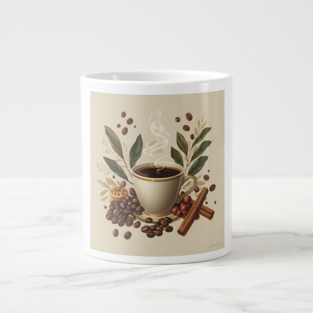 Grande Caneca de Café Aquarela Aconchegante (Frente)
