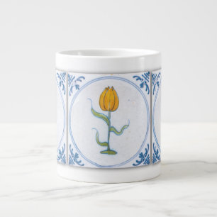 Grande Caneca de Café Azulejo Falso Tulipa Branca Azul