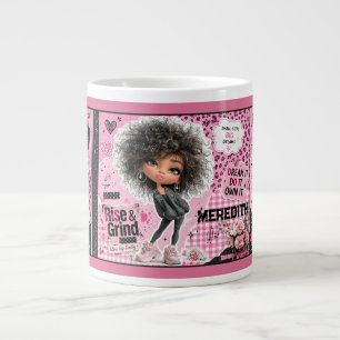 Grande Caneca de Café Boneca Rosa com Nome Personalizado