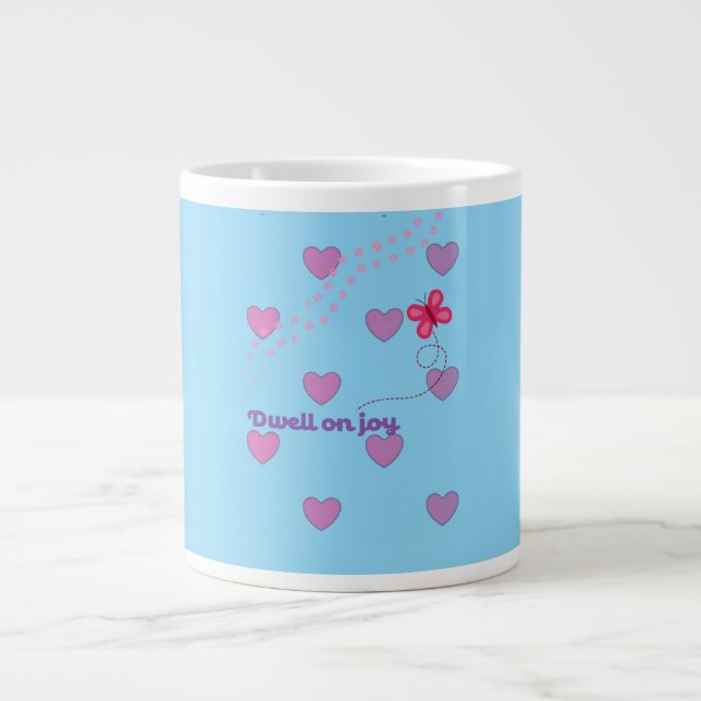 Grande caneca de café com alegria nos corações e impressõ (Frente)