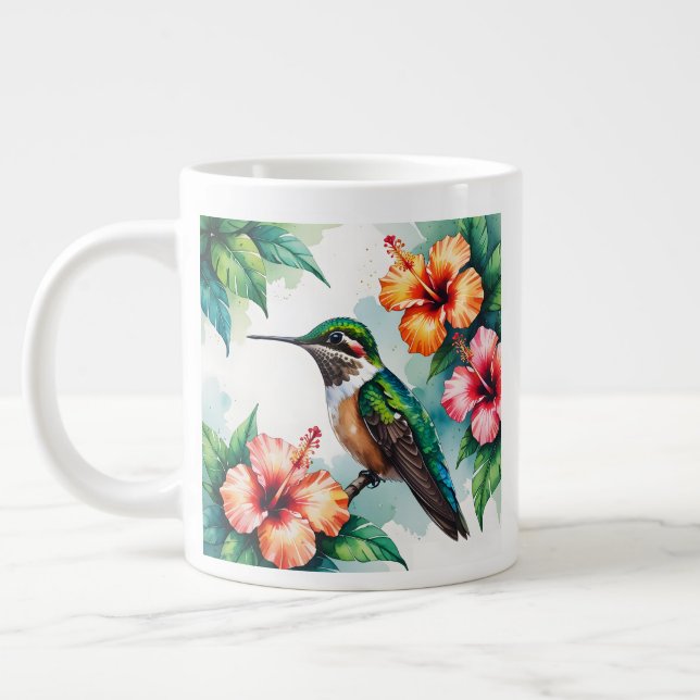 Grande Caneca de Café com Beija-flor Vibrante Hibisco Tro (Esquerda)