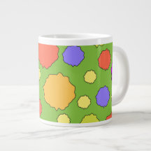 Caneca de café com bolinhas coloridas e brilhantes