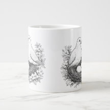 Caneca de Café com Desenho a Lápis de Pássaros Amo