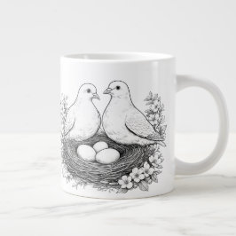 Grande Caneca de Café com Desenho a Lápis de Pássaros Amo