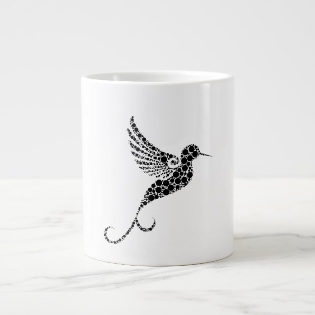 Grande Caneca de Café com Ilustração de Padrão de Pássaro (Frente)