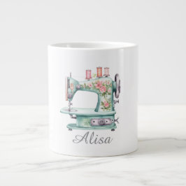 Grande Caneca de café da máquina de costura floral azul