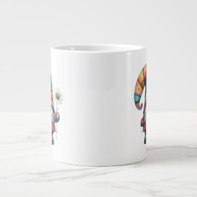 Grande Caneca de café de 20 oz Jumbo-Gnome com Flor (Frente)