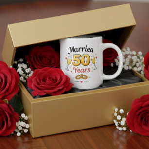 Grande Caneca de Café de Aniversário de Bodas de Ouro Pre