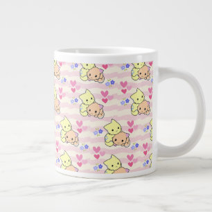 Grande Caneca de Café de Cerâmica Cor-de-Rosa Kawaii Fofa