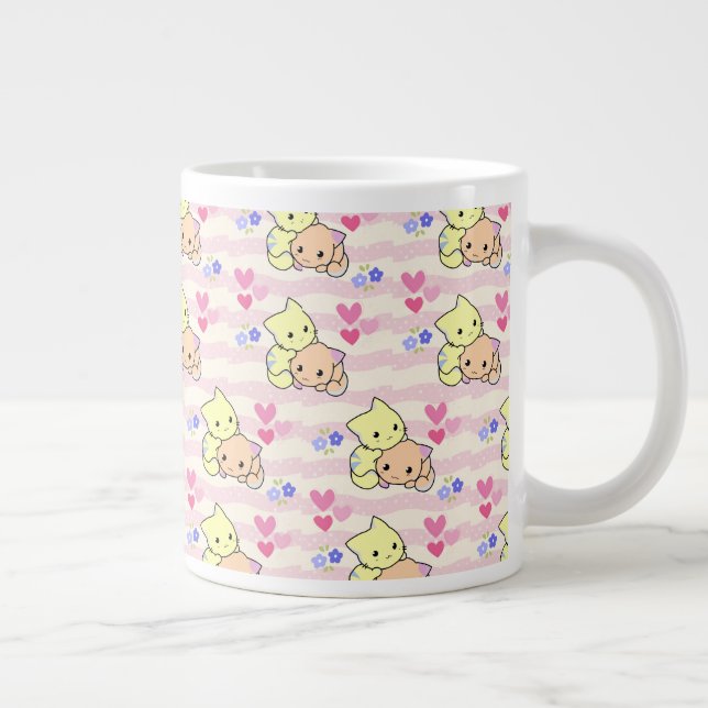 Grande Caneca de Café de Cerâmica Cor-de-Rosa Kawaii Fofa (Direita)