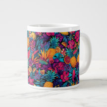 Caneca de Café de Flor de Fruta Tropical Neon - Ab