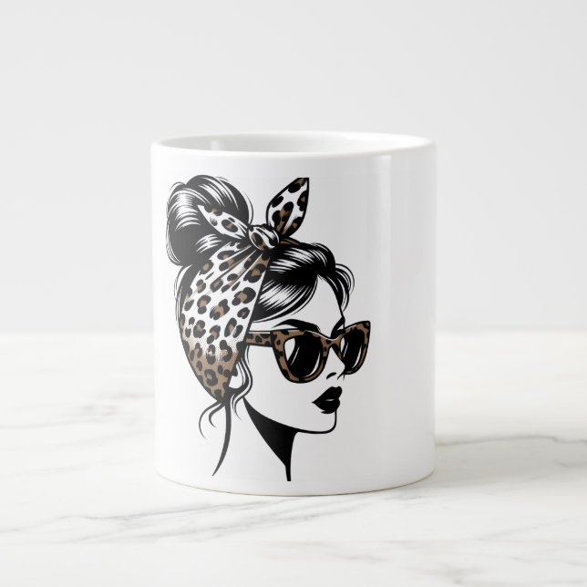 Grande Caneca de Café de Moda com Estampa de Leopardo Fem (Frente)