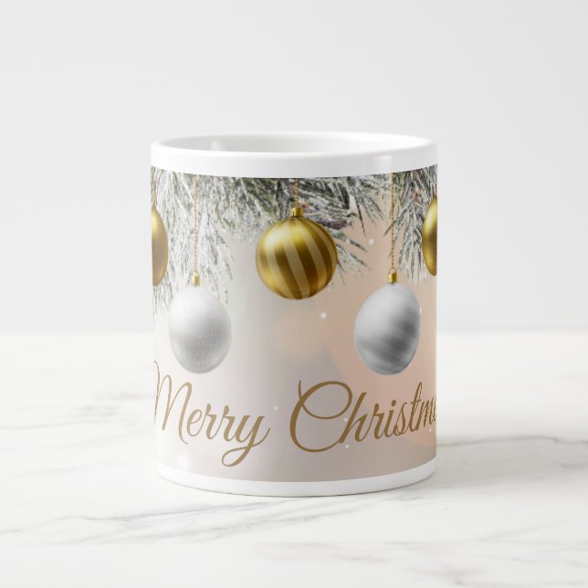 Grande Caneca de café de Natal com bolas de ouro (Frente)