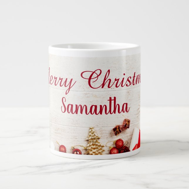 Grande Caneca de café de Natal com bolas de ouro (Frente)