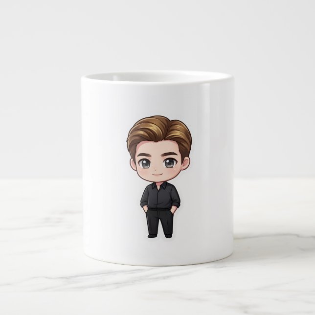 Grande Caneca de Café do Galã do Drama Coreano Elegante (Frente)