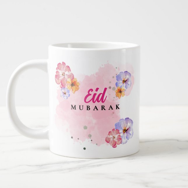 Grande Caneca de Café Eid Mubarak - Aquarela Floral (Esquerda)