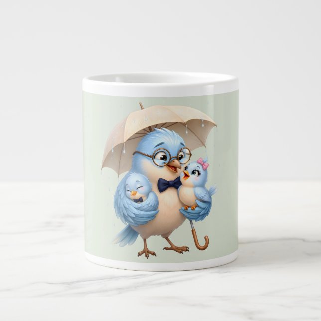 Grande Caneca de Café Família do Papai Pássaro (Frente)