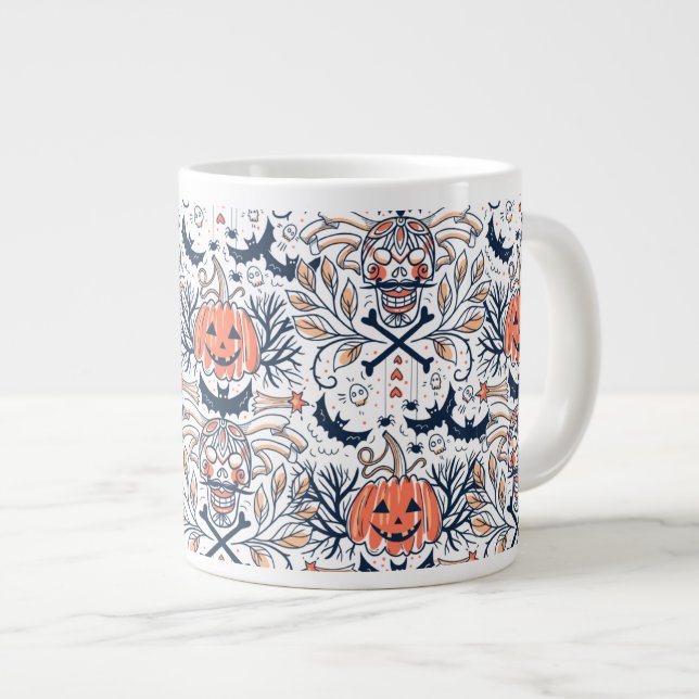 Grande Caneca de Café Fantasmas & Abóboras (Frente Esquerda)