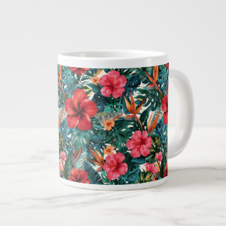 Grande Caneca de Café Folhas de Hibisco Tropical & Monste