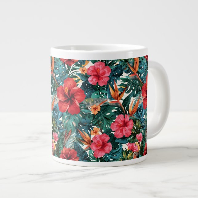 Grande Caneca de Café Folhas de Hibisco Tropical & Monste (Frente Esquerda)