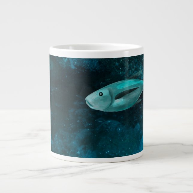 Grande Caneca de Café Jumbo com Ilustração de Peixes do M (Frente)