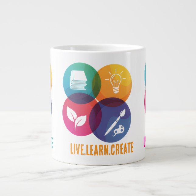 Grande Caneca de Café Jumbo Live.Learn.Create (Frente)
