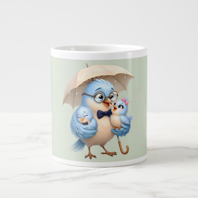 Grande Caneca de Café Pai Pássaro Fofo (Frente)