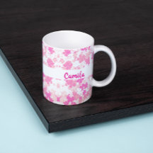 Caneca de Café Personalizada com Nome Floral Rosa