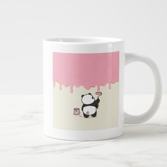 Grande Caneca de Café Rosa com Arte de Panda Desenhada à  (Direita)