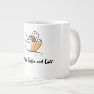 Grande Caneca de Cerâmica Fofa com o Poder do Café e Gato