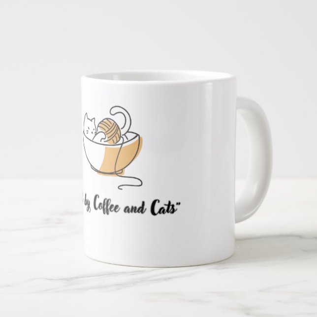 Grande Caneca de Cerâmica Fofa com o Poder do Café e Gato (Frente Esquerda)