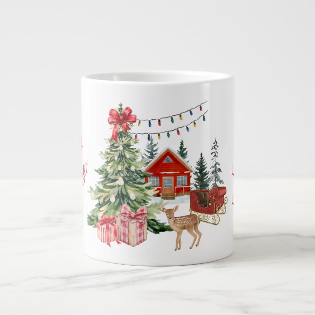 Grande Caneca de Natal Aconchegante – Café de Férias Fest (Frente)