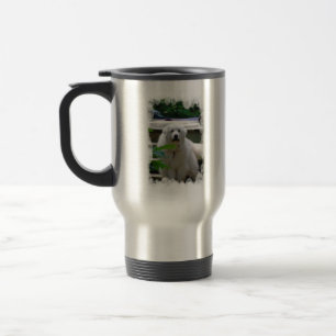 Grande caneca de viagem branca do cão de Pyrenees