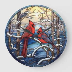 Grande Cardeais em um Relógio de Muro de Neve