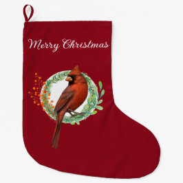 Grande Cardinal Em Uma Grinalda Meia De Natal