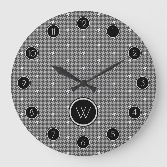 Grande Cinza com Relógio Houndstooth de Destaque de Prata (Frente)