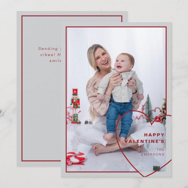 Grande coração com cartões de fotos design moderno (Frente/Verso)