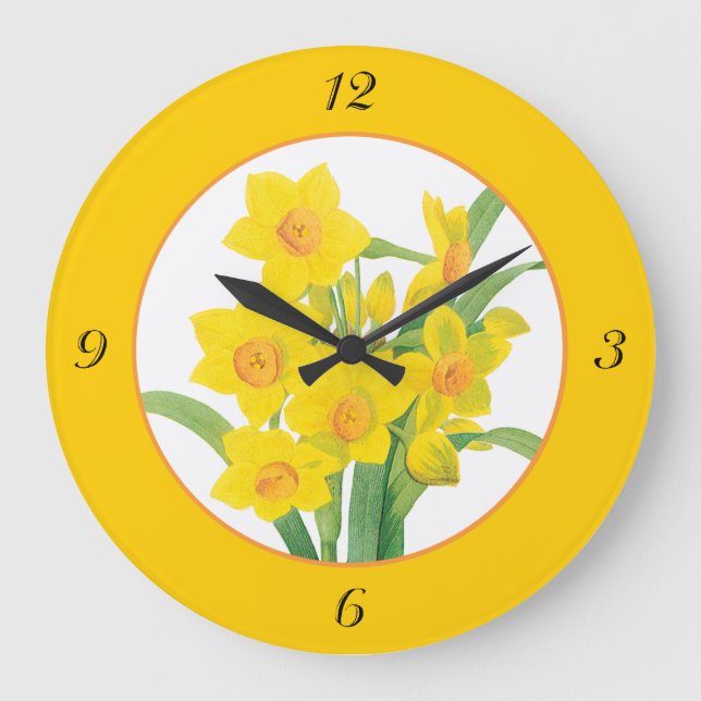 Grande Daffodils Amarelos no Relógio Floral Laranja 4 Núm (Frente)