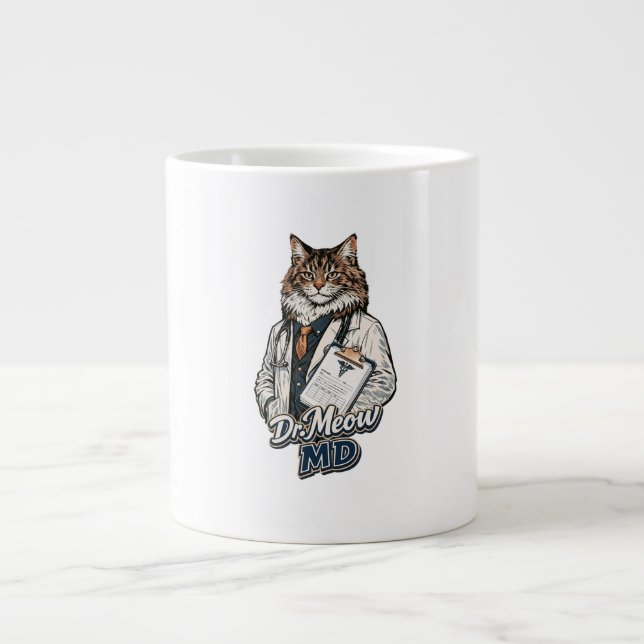 Grande Dr. Meow MD - Caneca de Café Jumbo Médico de Gato  (Frente)