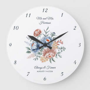 Grande Elegante Relógio de Casamento Aquarela Floral Sr e