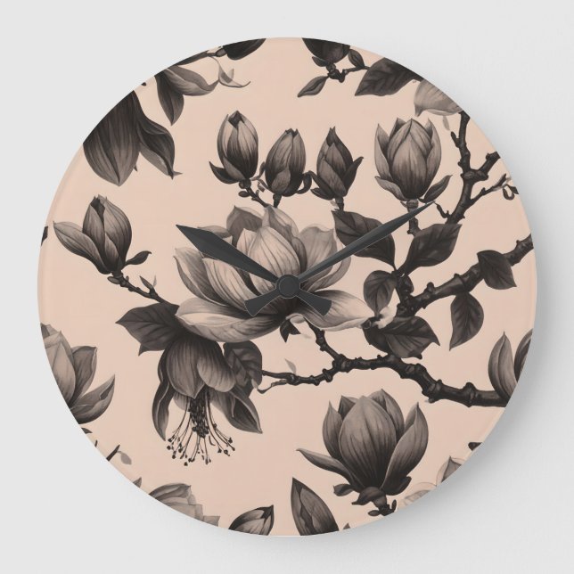 Grande Elegante Vintage Magnolia Patterno Relógio (Frente)