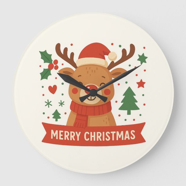 Grande Feliz relógio de renas bonitinho de Natal (Frente)