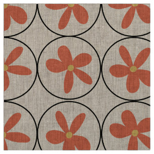 Grande Floral Pêssego Retro - Tecido de Linho Natu
